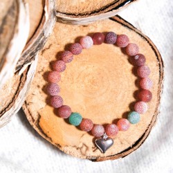 Náramek z minerálů s přívěskem - ledový achát oranžový a zelený