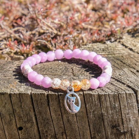 Náramek z minerálních kamenů - Statera - kočičí přívěsek