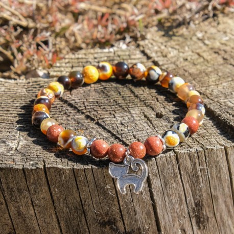 Minerální náramek - Grounding - kočičí přívěsek